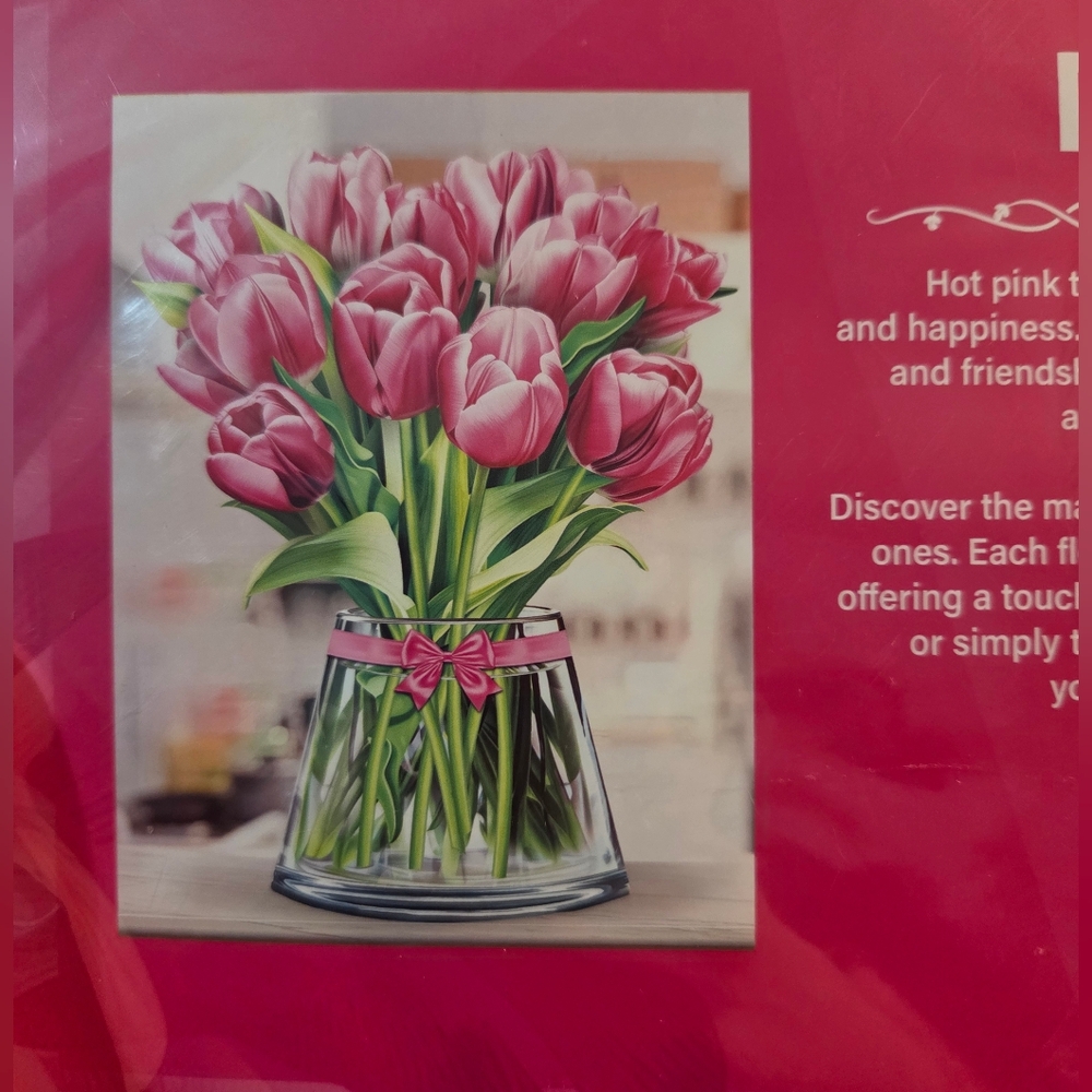 Pink Tulip Pop-Up Flower Bouquet With Notecard Included | 12 Inches Tall